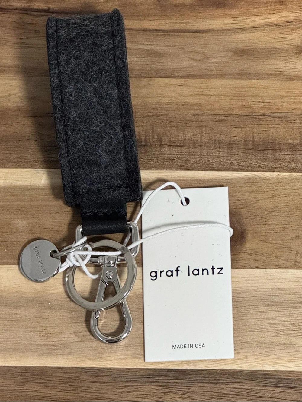 Graf Lantz Merino Wool Felt Loop Key Fob Charcoal Black NWT